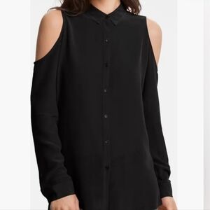 Trouve 100% Silk Black Whimsigoth Cold Shoulder Button Down Shirt Size Medium